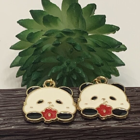 Panda Earring, Panda Bear Jewelry, Gift, Panda Jewelry, Flower Earring, Flower - Picture 1 of 8